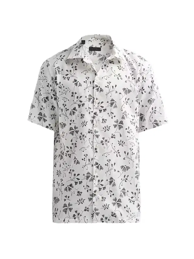 Men's COLLECTION Flower Linen-Cotton Short-Sleeve Shirt