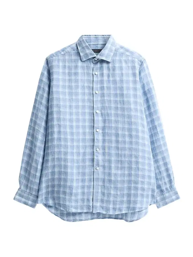 Men's COLLECTION Check Linen Shirt - Blue