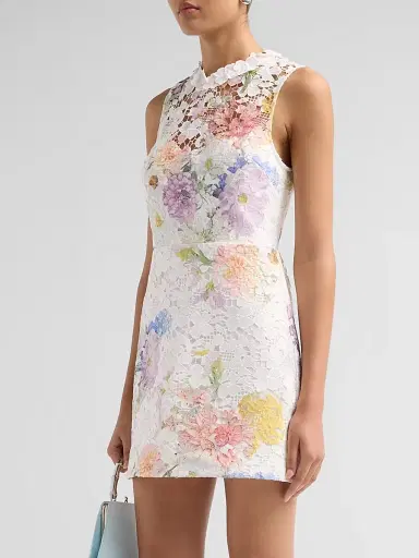 As It May Women's Nerine Floral Lace Mini Dress - White Dahlias - Size XXL | Thumbnail 4