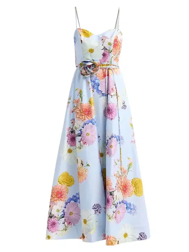 Women's Eirene Floral Tie-Waist Maxi Dress - Blue Dahlias