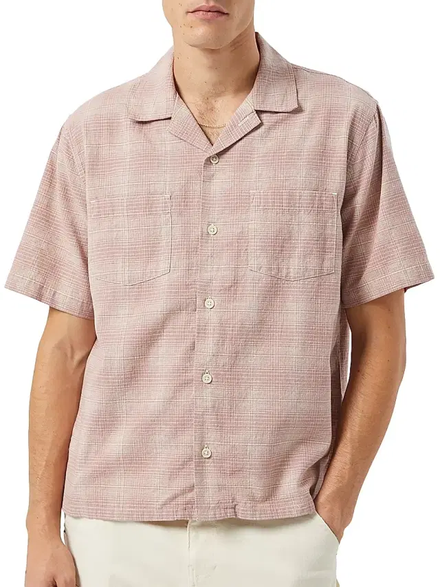 Men's Plaid Cotton-Linen Camp Shirt