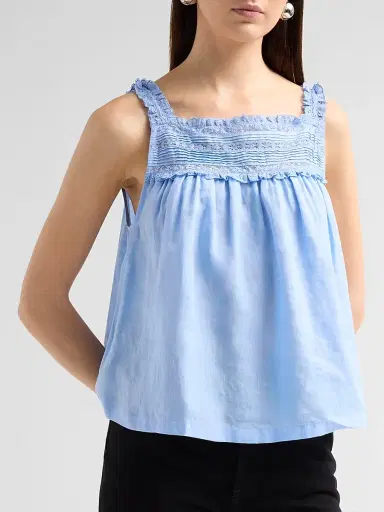 DÔEN Women's Benita Pintuck & Lace Top - Bluejay | Thumbnail 4 DÔEN Women's Benita Pintuck & Lace Top - Bluejay | Thumbnail 4