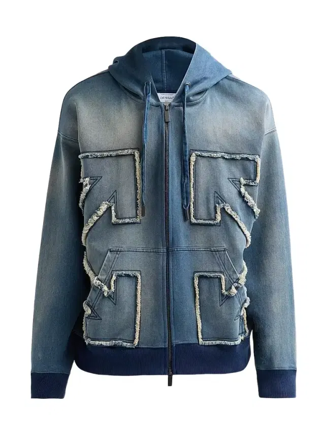 Men's Distress Diagonal Loose Full-Zip Hoodie - Highlighter