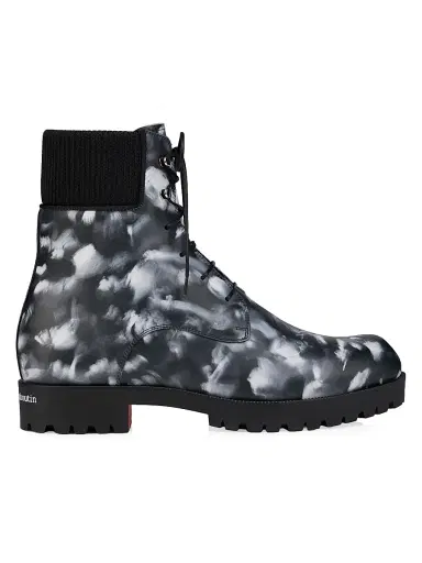 Christian Louboutin Men's Trapman TCT 2 Leather Lace-Up Booties - Black White - Size 13 | Thumbnail 1 Christian Louboutin Men's Trapman TCT 2 Leather Lace-Up Booties - Black White - Size 13 | Thumbnail 1