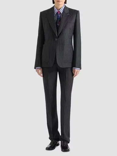 Givenchy Women's Single-Breasted Striped Blazer in Wool - Grey Mix - Size 12 | Thumbnail 2 Givenchy Women's Single-Breasted Striped Blazer in Wool - Grey Mix - Size 12 | Thumbnail 2