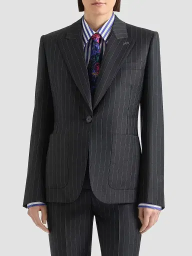 Givenchy Women's Single-Breasted Striped Blazer in Wool - Grey Mix - Size 12 | Thumbnail 3 Givenchy Women's Single-Breasted Striped Blazer in Wool - Grey Mix - Size 12 | Thumbnail 3