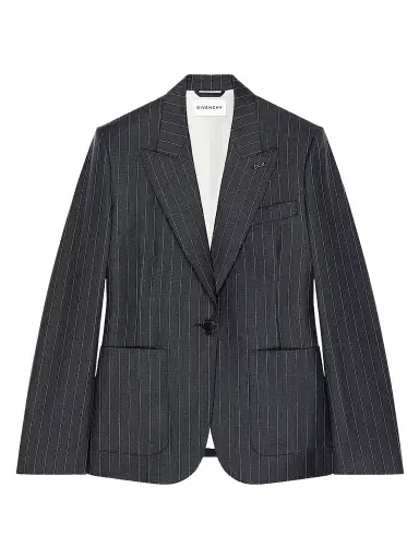 Givenchy Women's Single-Breasted Striped Blazer in Wool - Grey Mix - Size 12 | Thumbnail 1 Givenchy Women's Single-Breasted Striped Blazer in Wool - Grey Mix - Size 12 | Thumbnail 1