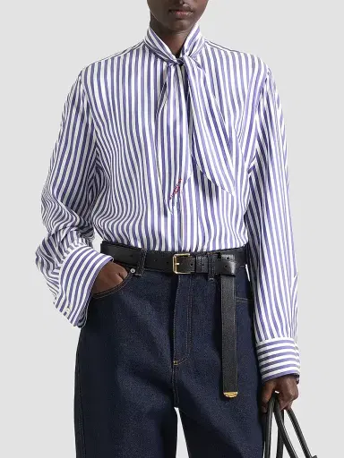 Givenchy Women's Cocoon Striped Shirt in Silk with Bow - Electric Blue White - Size 10 | Thumbnail 3 Givenchy Women's Cocoon Striped Shirt in Silk with Bow - Electric Blue White - Size 10 | Thumbnail 3