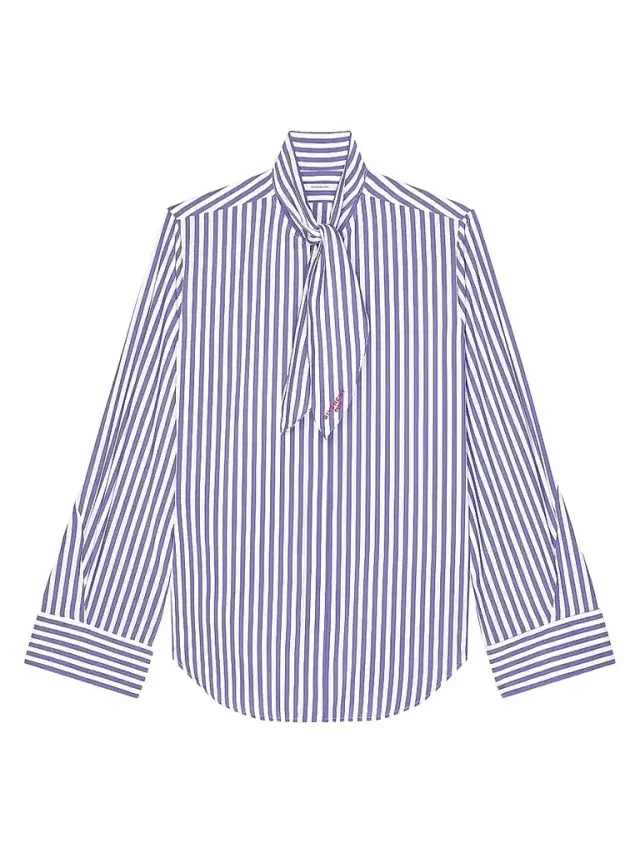 Givenchy Women's Cocoon Striped Shirt in Silk with Bow - Electric Blue White