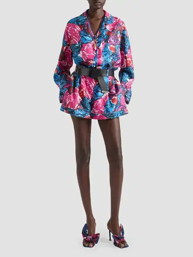 Givenchy Women's Pyjama Shorts in Silk with Floral Print | Thumbnail 2