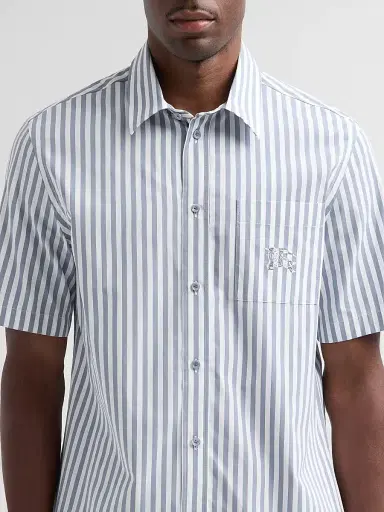 Burberry Men's Robert Striped Cotton Poplin Shirt - Marble Grey White - Size Small | Thumbnail 5 Burberry Men's Robert Striped Cotton Poplin Shirt - Marble Grey White - Size Small | Thumbnail 5