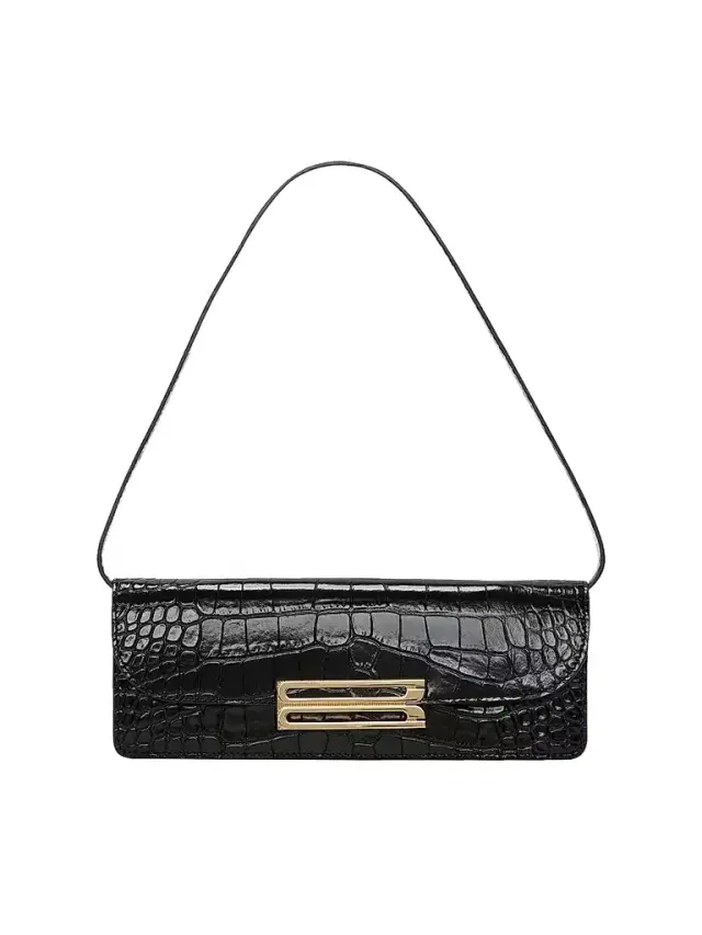 Victoria Beckham Women's Dorian East-West Croc-Embossed Leather Convertible Clutch - Black