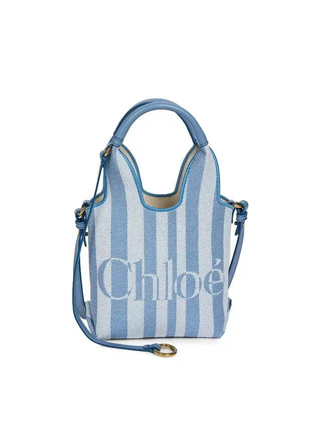 Chloé Women's  Stripy Mini Jacquard Tote Bag - Surfing Blue