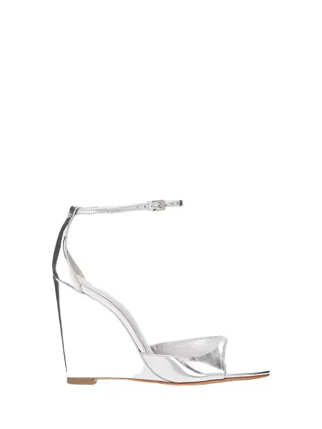 Schutz Women's Scarlett 100MM Leather Wedge Sandals - Silver