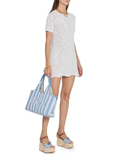 Chloé Women's Stripy Small Jacquard Tote Bag - Surfing Blue | Thumbnail 2 Chloé Women's Stripy Small Jacquard Tote Bag - Surfing Blue | Thumbnail 2