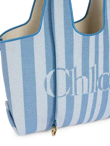 Chloé Women's Stripy Small Jacquard Tote Bag - Surfing Blue | Thumbnail 4 Chloé Women's Stripy Small Jacquard Tote Bag - Surfing Blue | Thumbnail 4