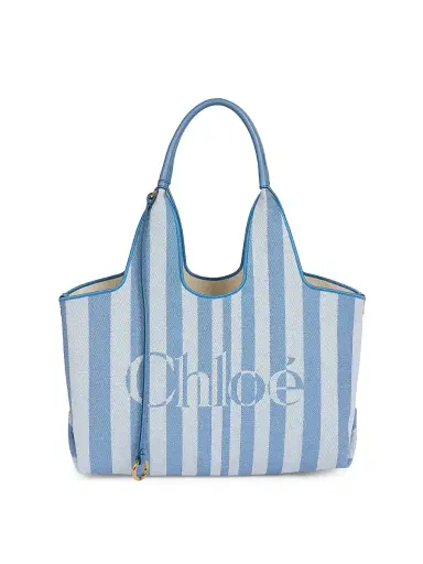 Chloé Women's Stripy Small Jacquard Tote Bag - Surfing Blue | Thumbnail 1 Chloé Women's Stripy Small Jacquard Tote Bag - Surfing Blue | Thumbnail 1