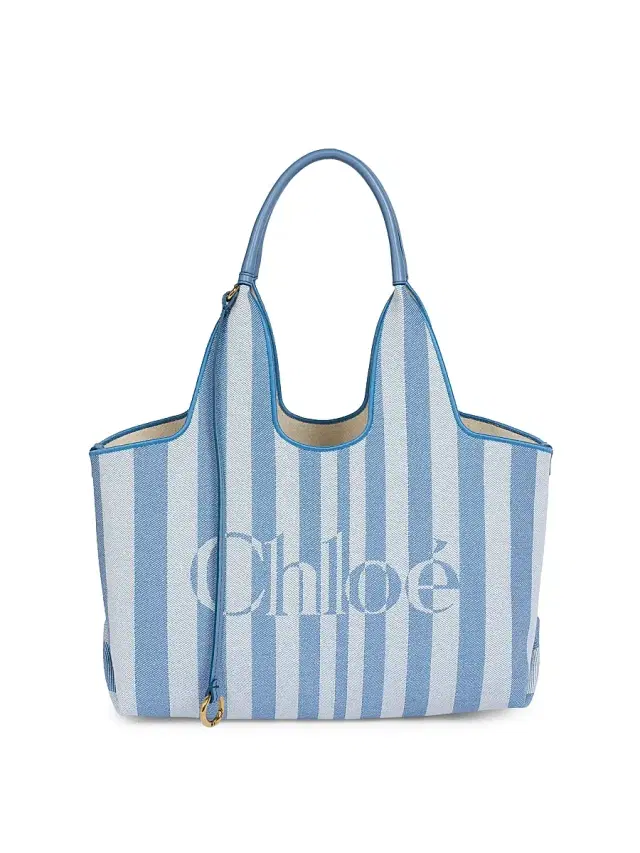 Chloé Women's  Stripy  Jacquard Tote Bag - Surfing Blue