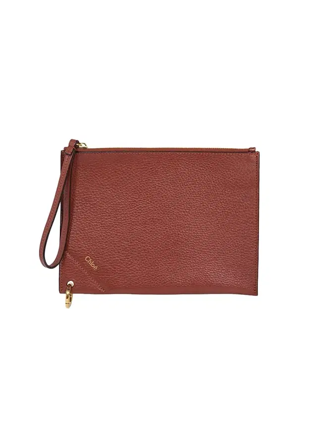 Women's Grained Leather Pouch - Clay Brown