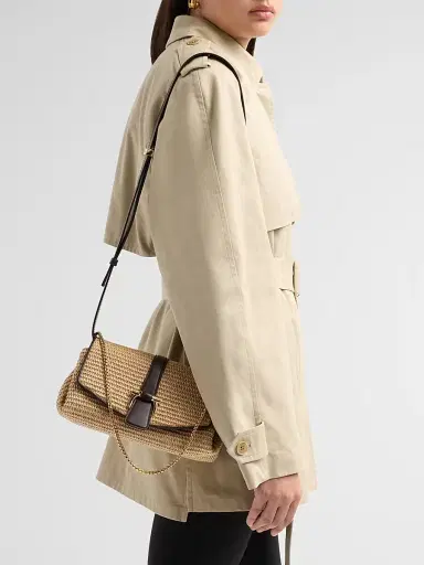 Ferragamo Women's New Line Leather-Trimmed Raffia Shoulder Bag | Thumbnail 2 Ferragamo Women's New Line Leather-Trimmed Raffia Shoulder Bag | Thumbnail 2