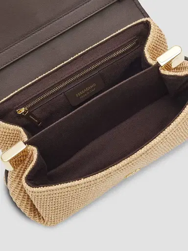 Ferragamo Women's New Line Leather-Trimmed Raffia Shoulder Bag | Thumbnail 4 Ferragamo Women's New Line Leather-Trimmed Raffia Shoulder Bag | Thumbnail 4