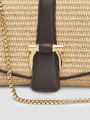 Ferragamo Women's New Line Leather-Trimmed Raffia Shoulder Bag | Thumbnail 6 Ferragamo Women's New Line Leather-Trimmed Raffia Shoulder Bag | Thumbnail 6