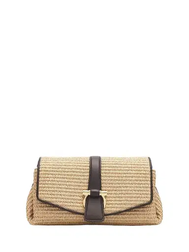 Ferragamo Women's New Line Leather-Trimmed Raffia Shoulder Bag | Thumbnail 1 Ferragamo Women's New Line Leather-Trimmed Raffia Shoulder Bag | Thumbnail 1