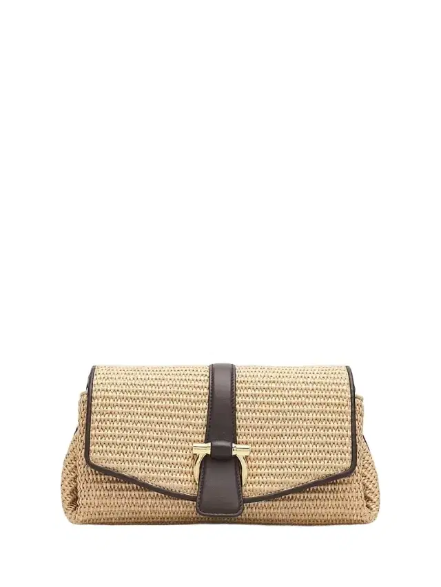 FERRAGAMO Women's New Line Leather-Trimmed Raffia Shoulder Bag - Naturale Testa Di Moro