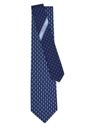 Ferragamo Men's Seahorse and Mini Hearts Silk Tie | Thumbnail 2 Ferragamo Men's Seahorse and Mini Hearts Silk Tie | Thumbnail 2
