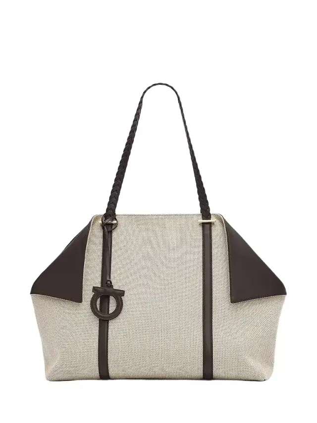 FERRAGAMO Women's Scarf Braided Leather-Trimmed Tote Bag - Naturale