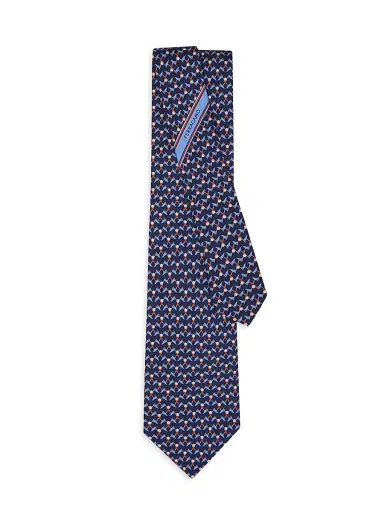 Ferragamo Men's Golf-Print Silk Tie - Navy | Thumbnail 2