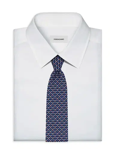 Ferragamo Men's Golf-Print Silk Tie - Navy | Thumbnail 3