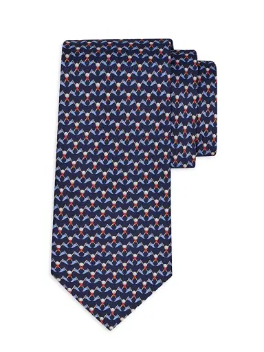 Ferragamo Men's Golf-Print Silk Tie - Navy | Thumbnail 1