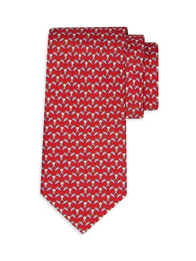 Men's Golf-Print Silk Tie - Rosso