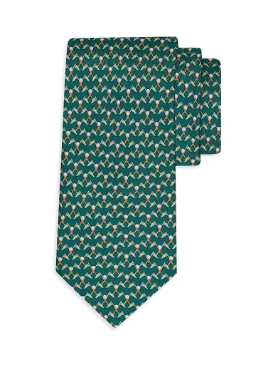 Ferragamo Men's Golf-Print Silk Tie - Verde Bosco | Thumbnail 1
