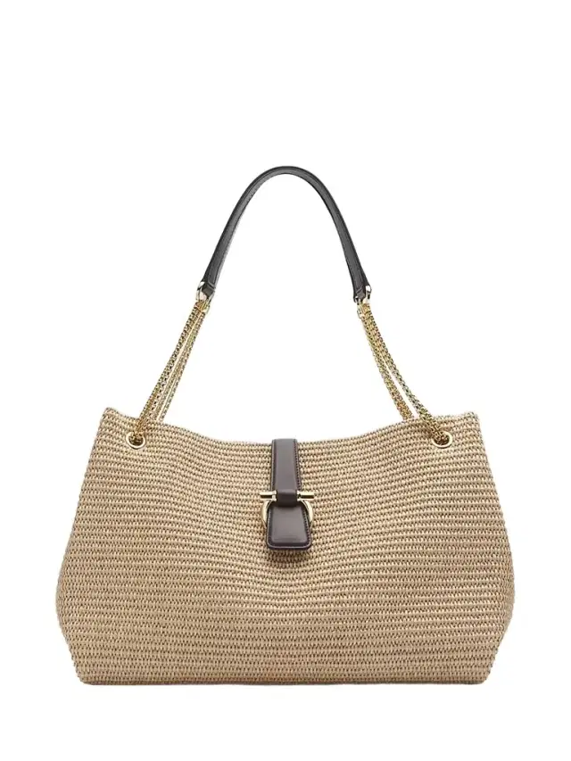 FERRAGAMO Women's New Line Raffia Tote Bag - Naturale Testa Di Moro