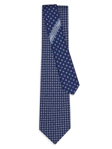 Ferragamo Men's Turtles Print Silk Tie - Navy | Thumbnail 3