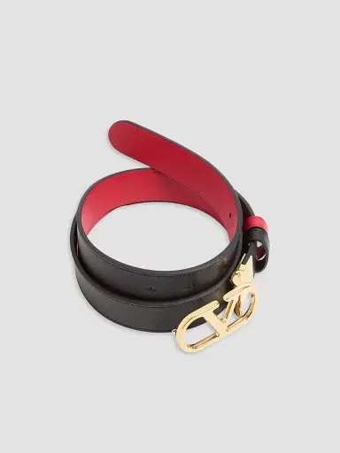 Valentino Garavani Women's VLogo Signature Reversible Shiny Calfskin Belt - Black Pure Red - Size XS | Thumbnail 2