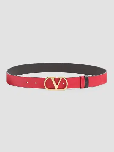 Valentino Garavani Women's VLogo Signature Reversible Shiny Calfskin Belt - Black Pure Red - Size XS | Thumbnail 3