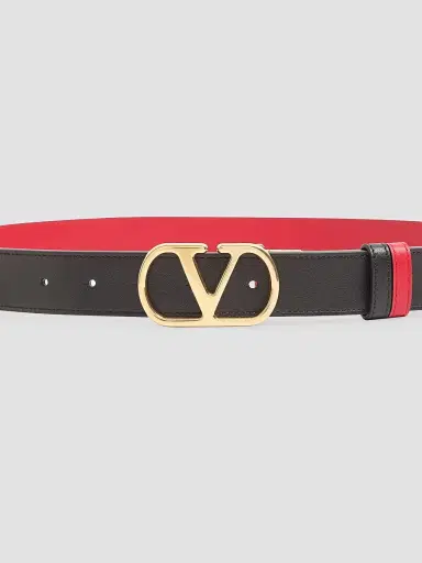 Valentino Garavani Women's VLogo Signature Reversible Shiny Calfskin Belt - Black Pure Red - Size XS | Thumbnail 4