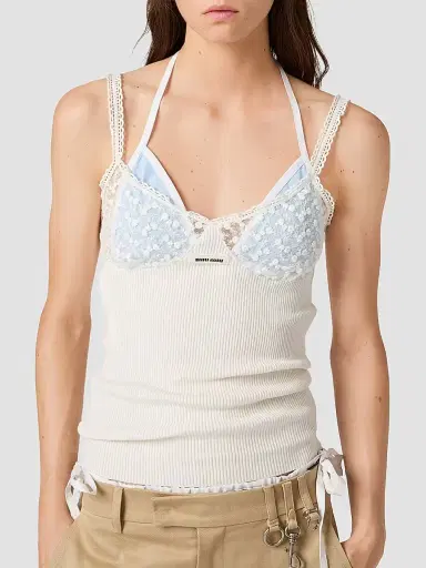 Miu Miu Women's Cotton and Lace Top - White | Thumbnail 3 Miu Miu Women's Cotton and Lace Top - White | Thumbnail 3