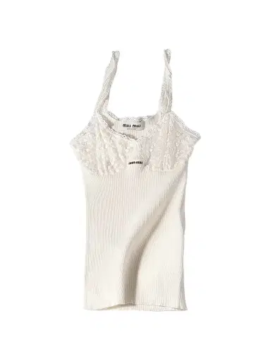 Miu Miu Women's Cotton and Lace Top - White | Thumbnail 1 Miu Miu Women's Cotton and Lace Top - White | Thumbnail 1