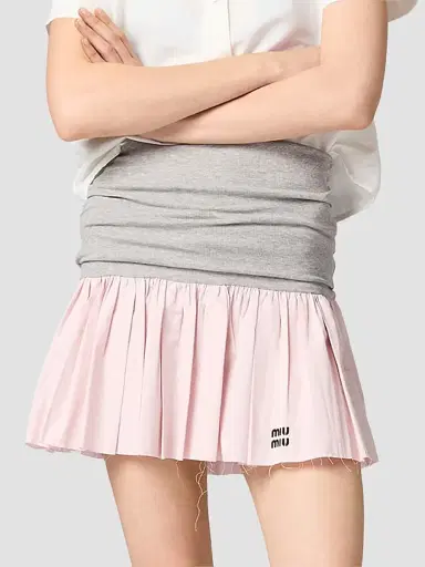 Miu Miu Women's Jersey and Poplin Skirt - Grey Pink - Size 6 | Thumbnail 2