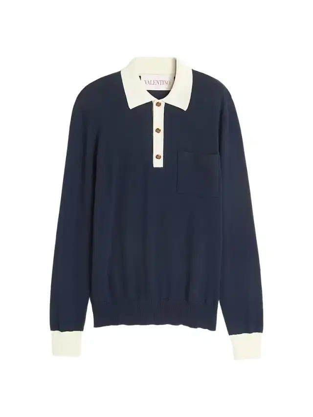 Valentino Garavani Men's Long-Sleeved Cotton Polo Shirt - Indigo Butter