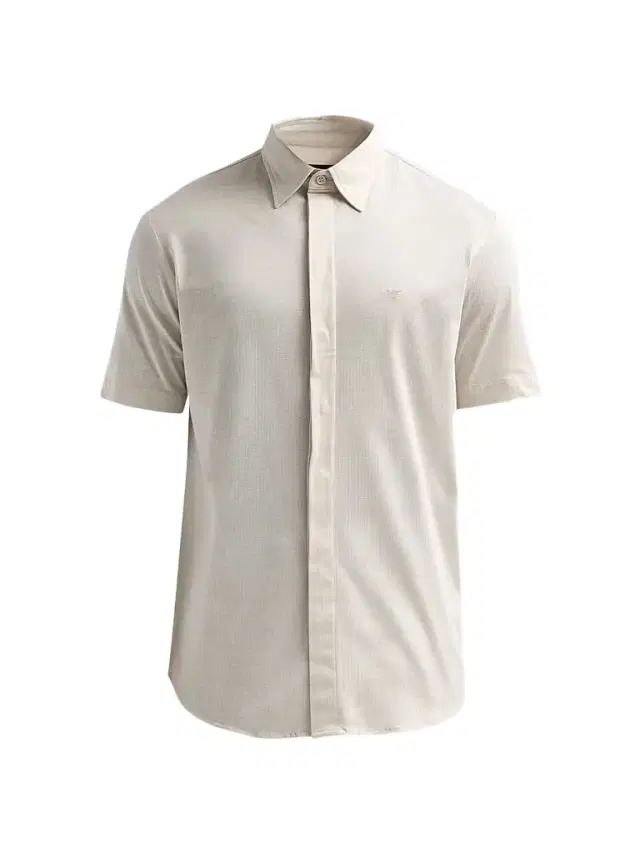 Emporio Armani Men's Tonal Textured Cotton Short-Sleeve Shirt - Sand