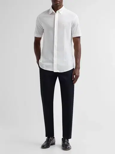 Emporio Armani Men's Tonal Textured Cotton Short-Sleeve Shirt - White - Size XXXL | Thumbnail 2