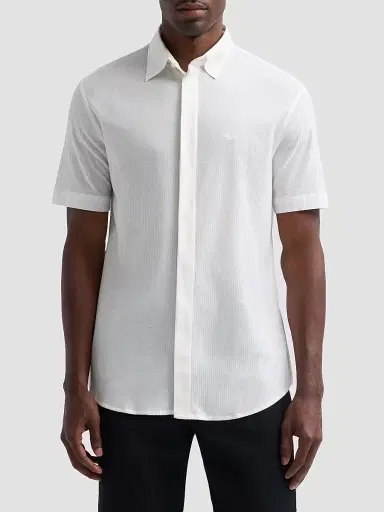 Emporio Armani Men's Tonal Textured Cotton Short-Sleeve Shirt - White - Size XXXL | Thumbnail 4