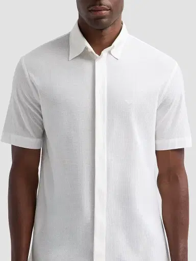 Emporio Armani Men's Tonal Textured Cotton Short-Sleeve Shirt - White - Size XXXL | Thumbnail 5