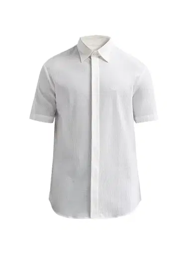 Emporio Armani Men's Tonal Textured Cotton Short-Sleeve Shirt - White - Size XXXL | Thumbnail 1