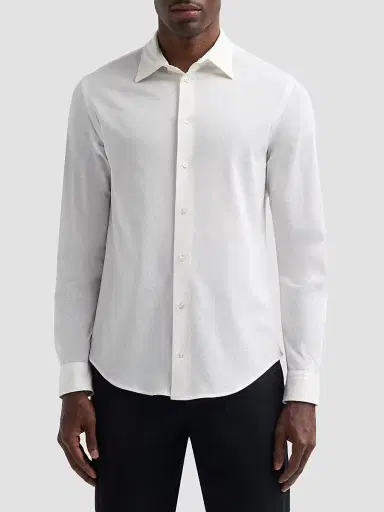 Emporio Armani Men's Diamond-Textured Cotton Jacquard Sport Shirt - White Fancy - Size XL | Thumbnail 4